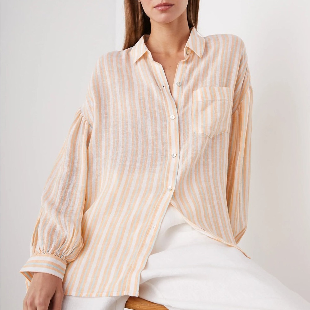 RAILS Clio Linen top in Clementine Stripe
